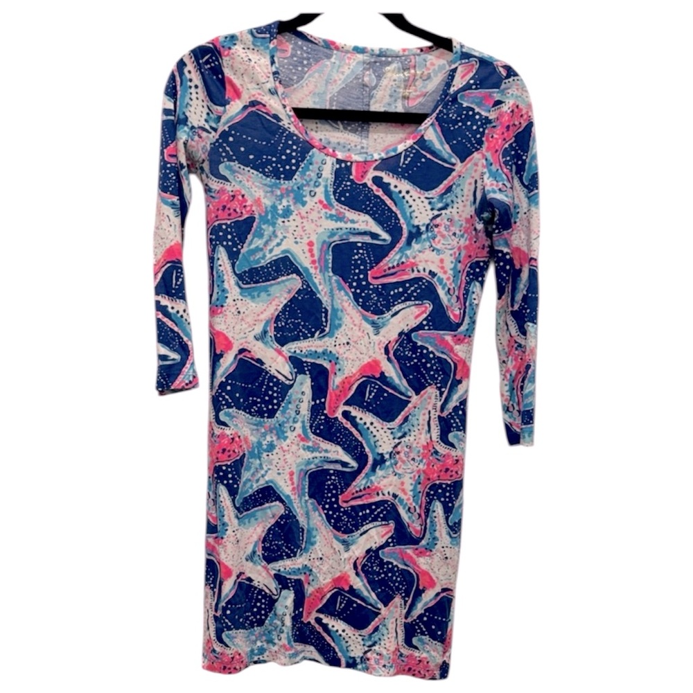 Lilly Pulitzer 3/4 Sleeve Dress Blue and Pink Starfish XXS Pima Cotton